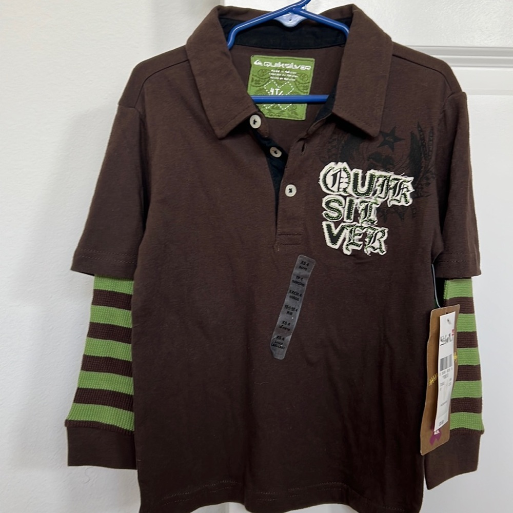 NWT 4T Quiksilver Collared Shirt with striped long sleeves